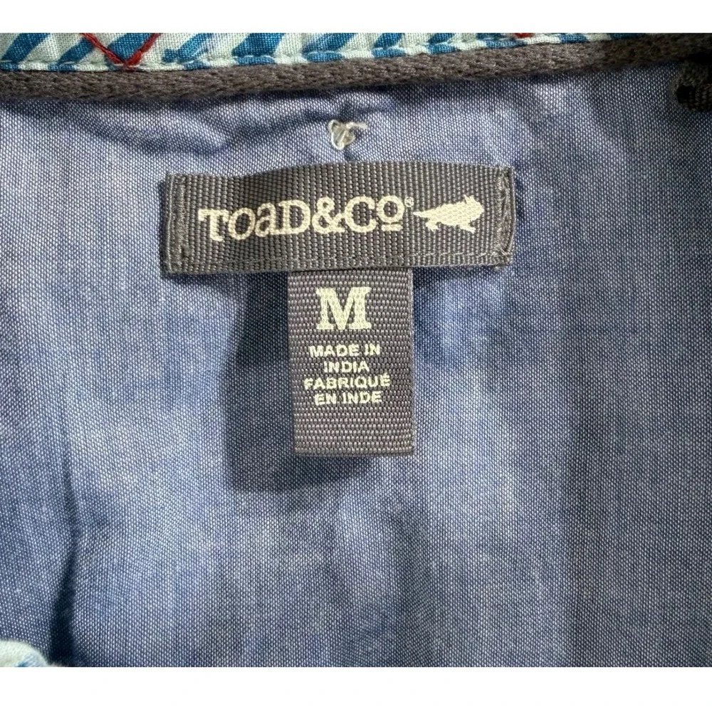 Toad&Co Button Front Camp Shirt Size Medium Teal Blue Geometric Organic Cotton - Picture 3 of 6
